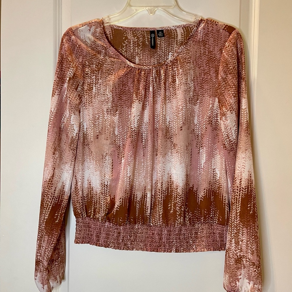Versona Cropped Top Smocked Waistband Pink & Cream M